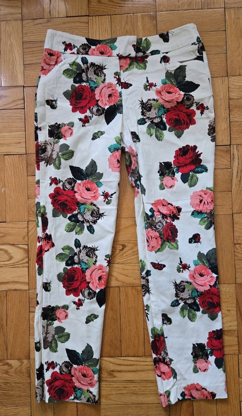 Zac & Rachael Women's Cotton Floral Ivory Rose Business Casual Dress Pant sz6